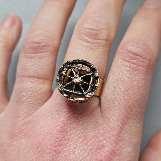 Vintage Pentti Sarpaneva Pitsi Bronze Ring Finnish Modernist Brutalist Lace Design