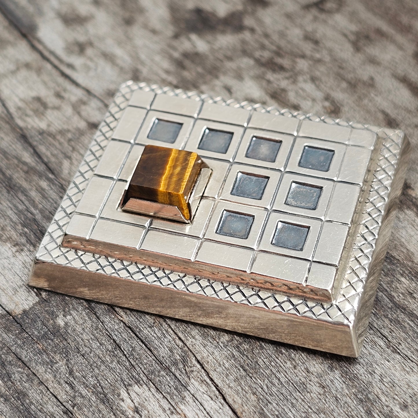 Vintage 1960s Finnish Silver & Tiger's Eye Modernist Style Brooch 1965
