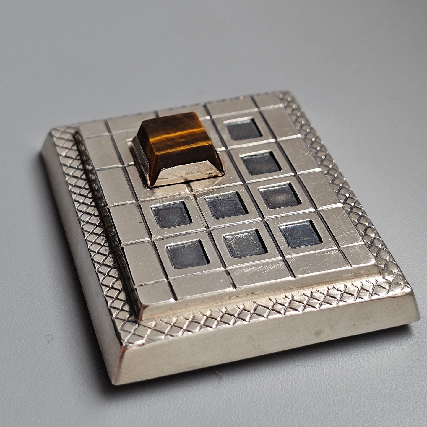 Vintage 1960s Finnish Silver & Tiger's Eye Modernist Style Brooch 1965