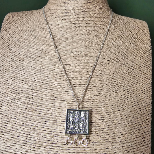 Finnish Modernist Brutalist Silver Necklace Pendant By Kultateollisuus - Jorma Laine Design - 1968