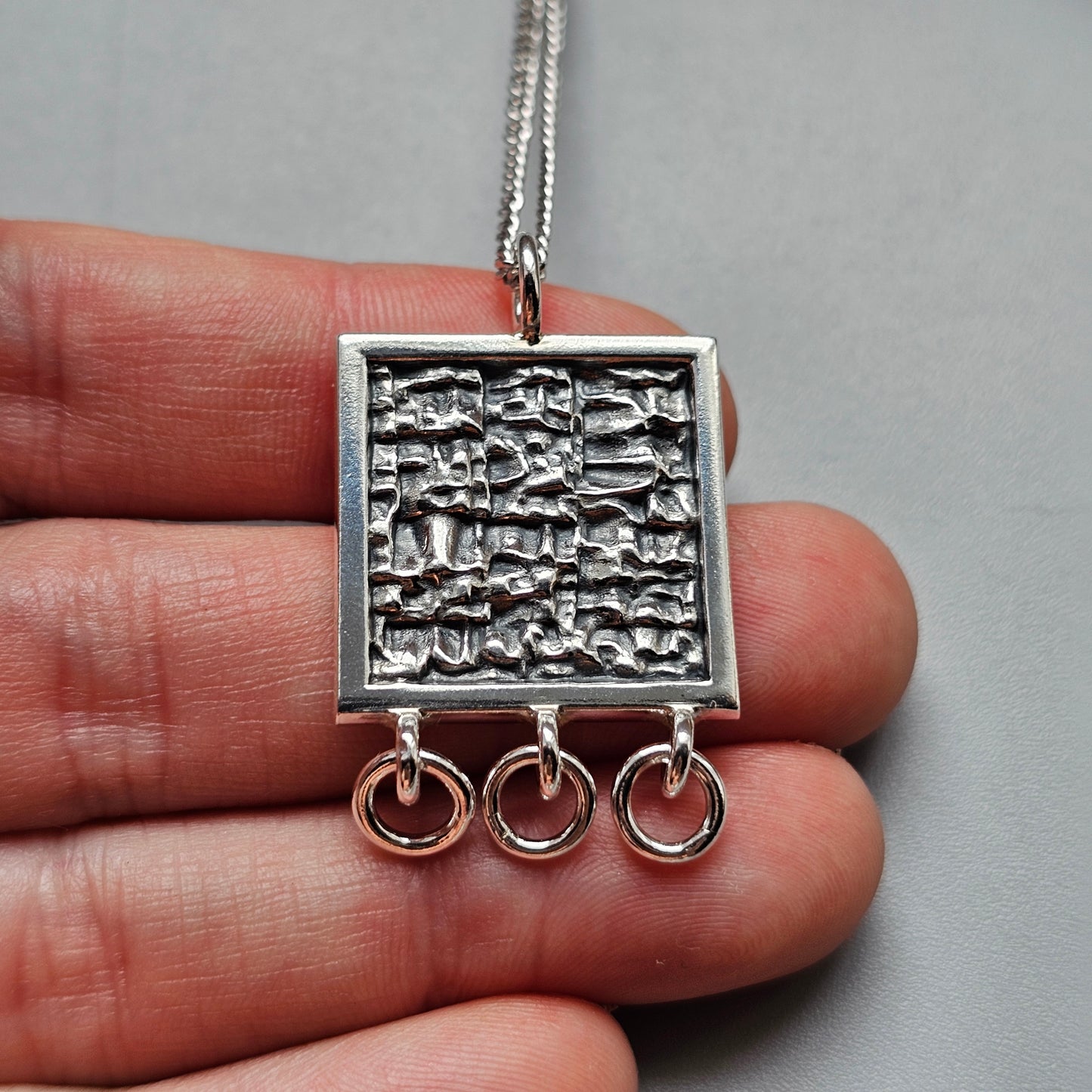 Finnish Modernist Brutalist Silver Necklace Pendant By Kultateollisuus - Jorma Laine Design - 1968
