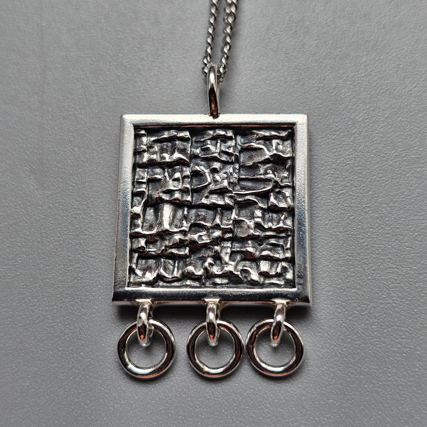 Finnish Modernist Brutalist Silver Necklace Pendant By Kultateollisuus - Jorma Laine Design - 1968