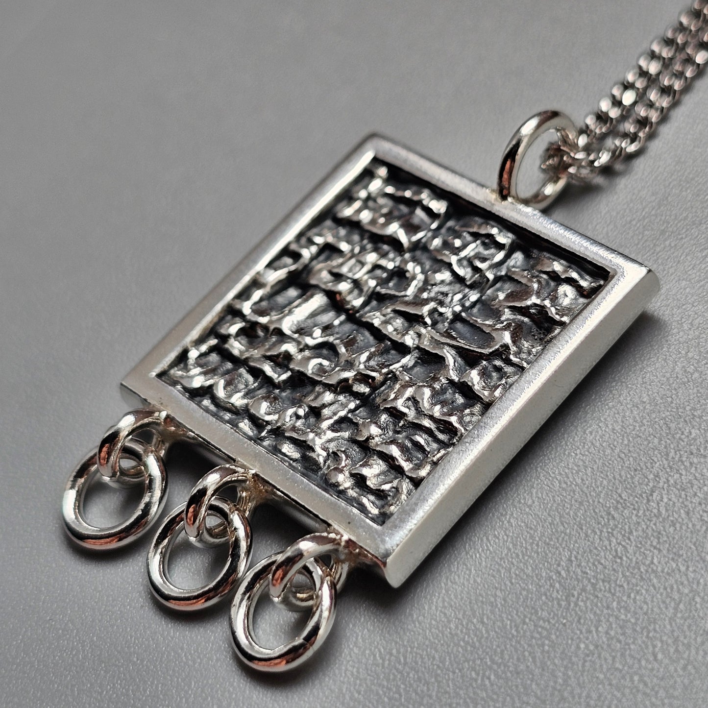 Finnish Modernist Brutalist Silver Necklace Pendant By Kultateollisuus - Jorma Laine Design - 1968