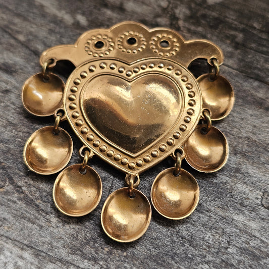 Vintage Finnish Kalevala Koru Middle Ages Style Dangly Bronze Heart SALT Brooch