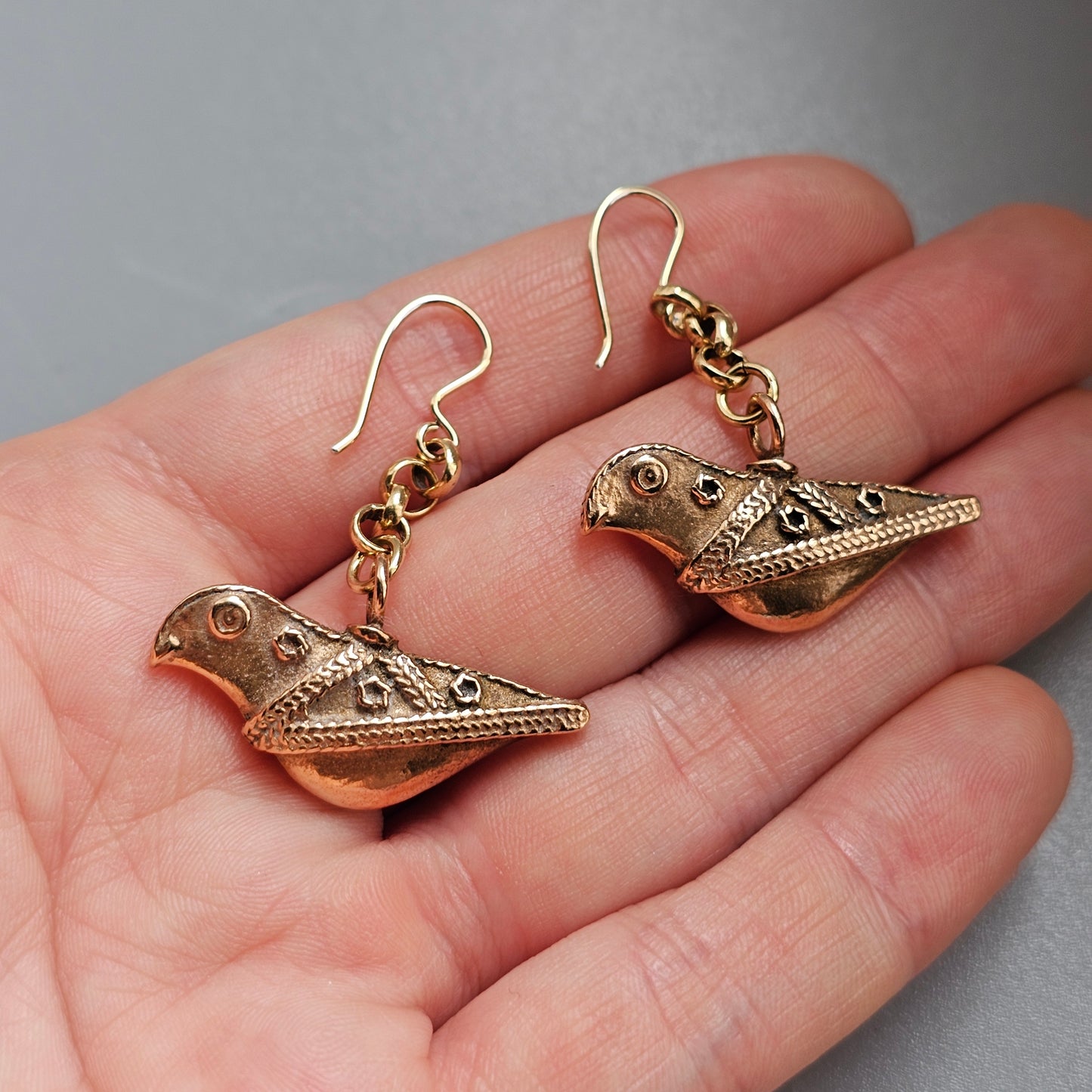 Vintage Kalevala Koru Bronze Earrings Bird of Hattula Viking-Era Inspired Design