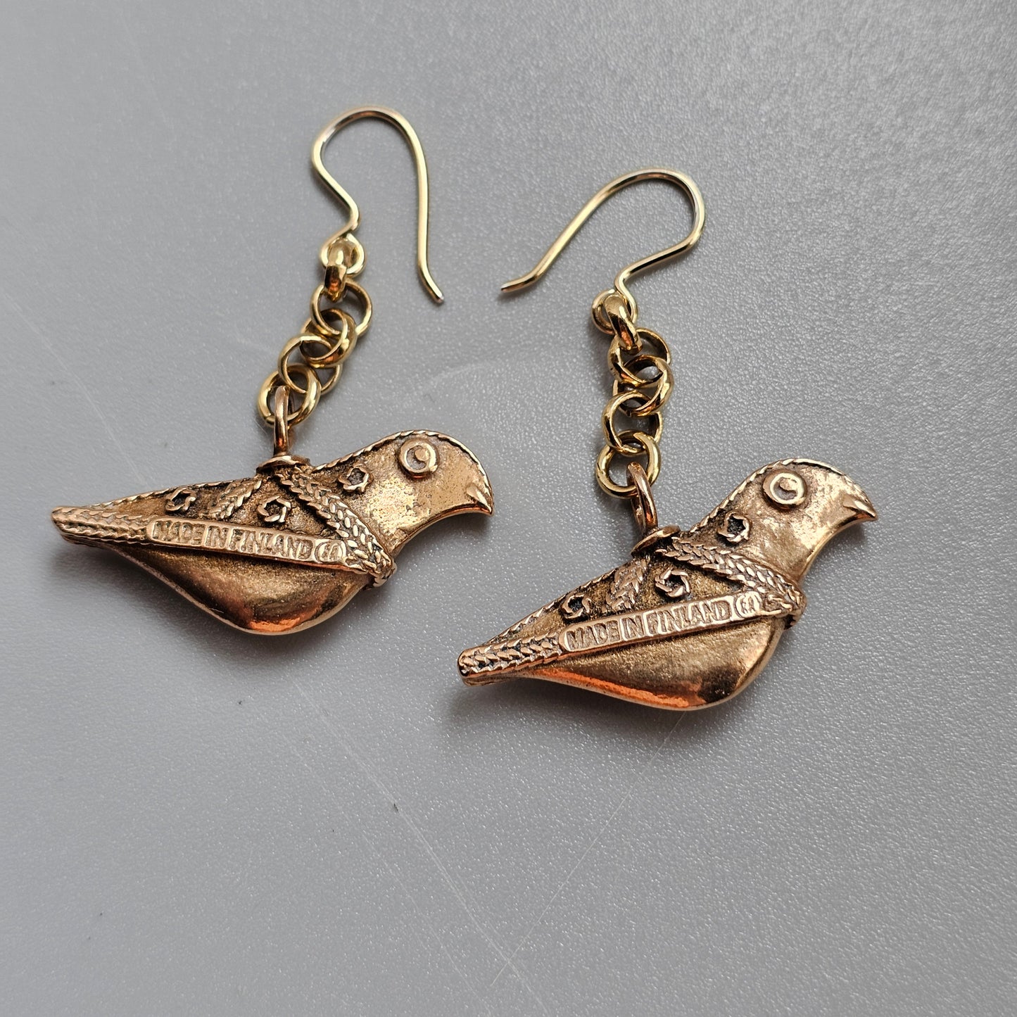 Vintage Kalevala Koru Bronze Earrings Bird of Hattula Viking-Era Inspired Design