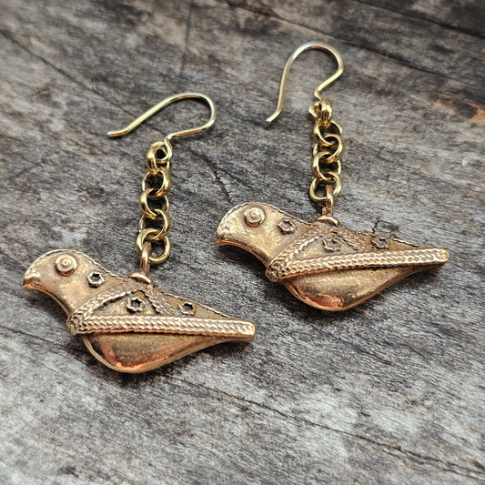 Vintage Kalevala Koru Bronze Earrings Bird of Hattula Viking-Era Inspired Design