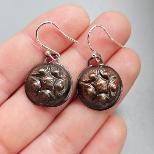 Upcycled Nordic Fairey Copper Star Earrings With Sterling Silver Hooks