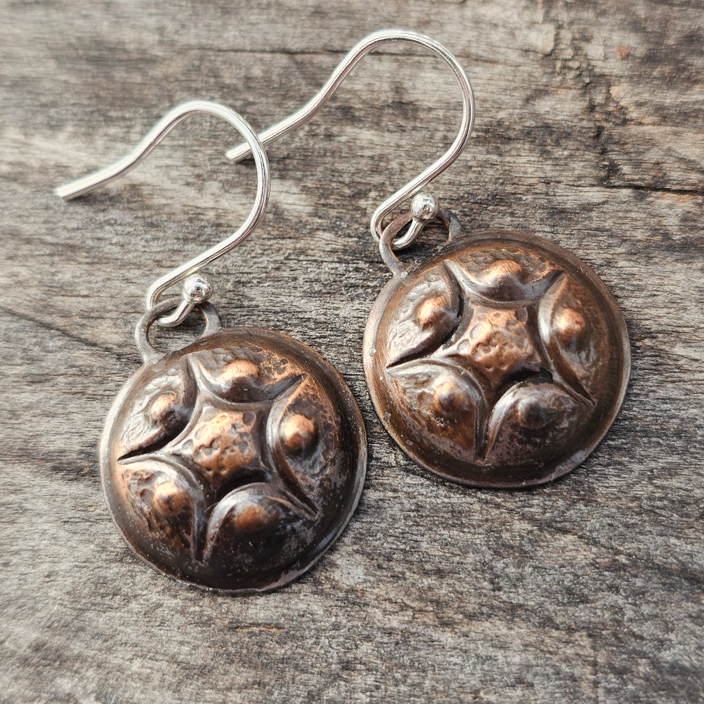 Upcycled Nordic Fairey Copper Star Earrings With Sterling Silver Hooks