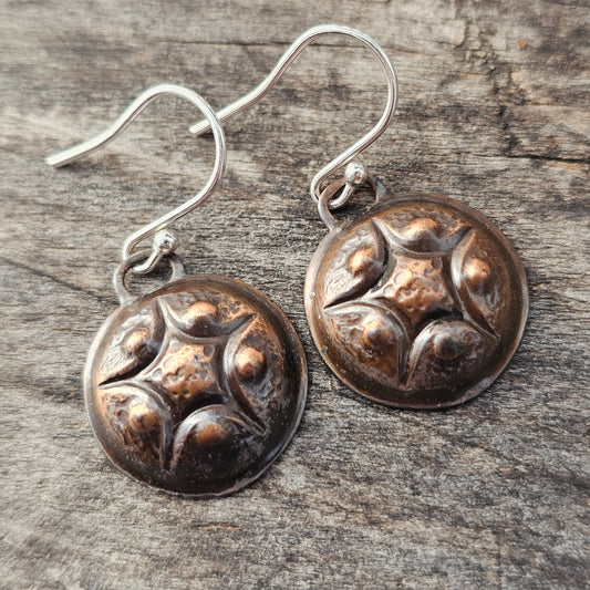 Upcycled Nordic Fairey Copper Star Earrings With Sterling Silver Hooks