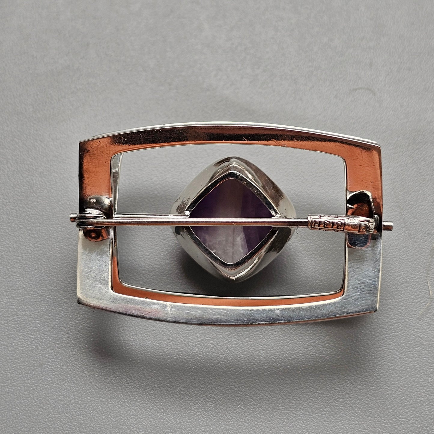 1960s Finnish Modernist Silver & Banded Amethyst Brooch by Elis Kauppi & Kupittaan Kulta