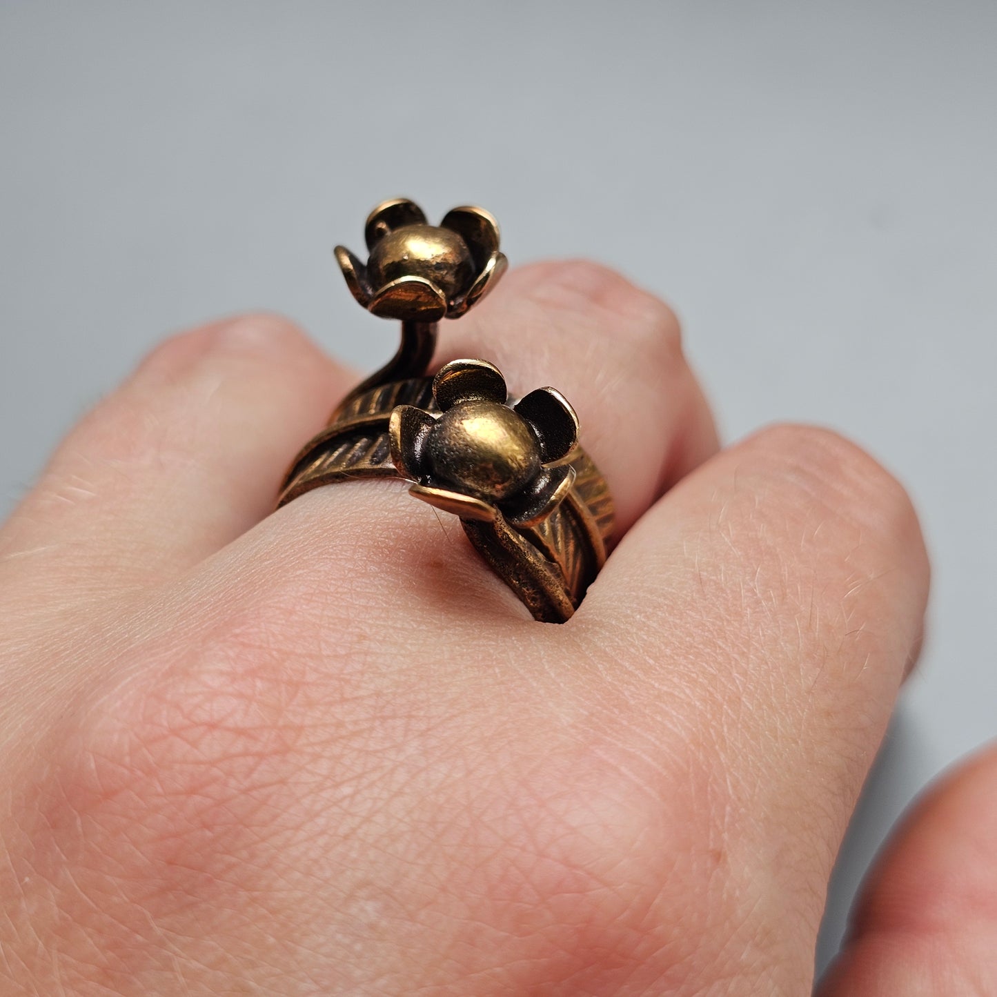 Vintage Modernist 70s Finnish Bronze Flowers Ring by Seppo Tamminen