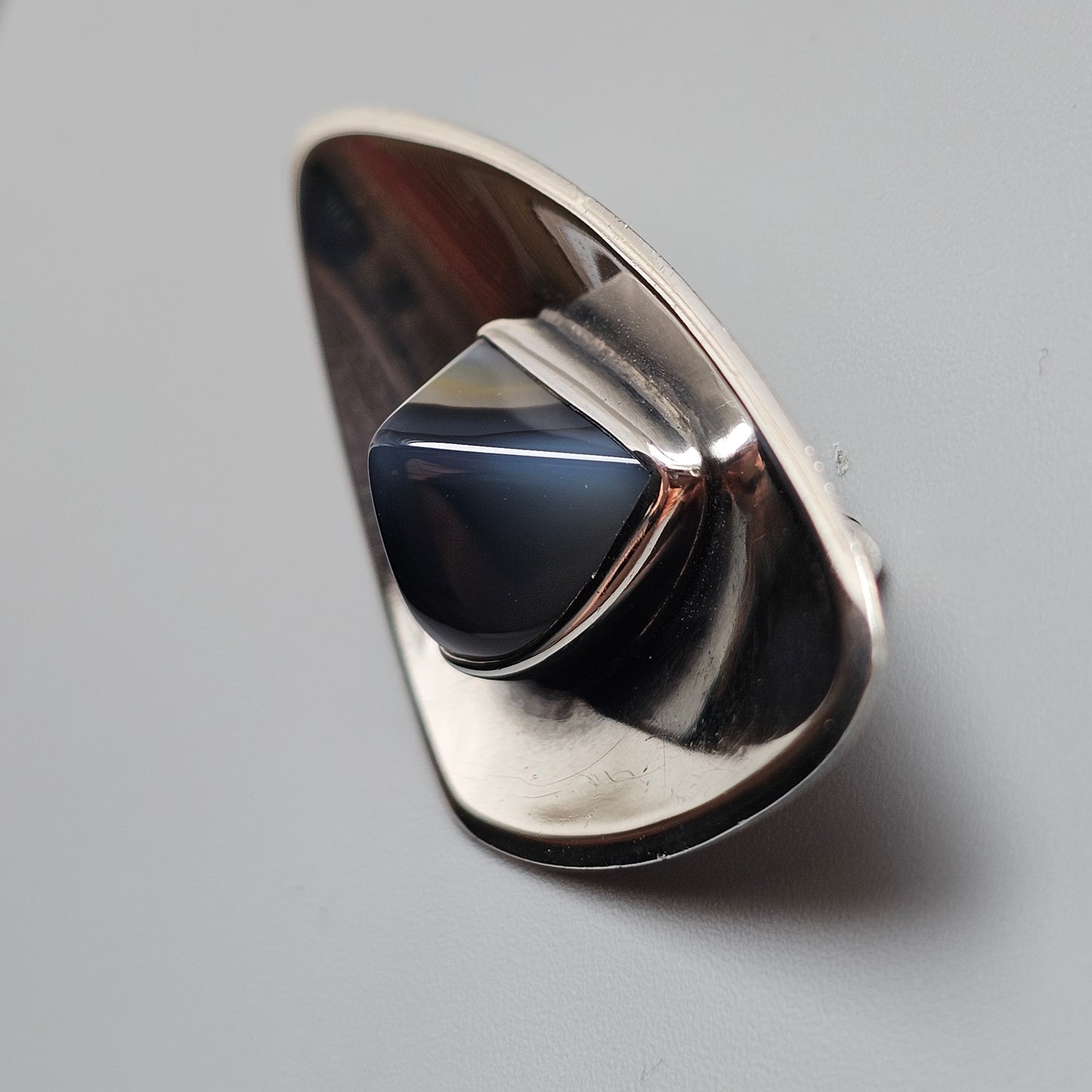 Vintage 1960s Modernist Finnish Silver & Banded Agate Brooch by Santtu Kiviharju 1963