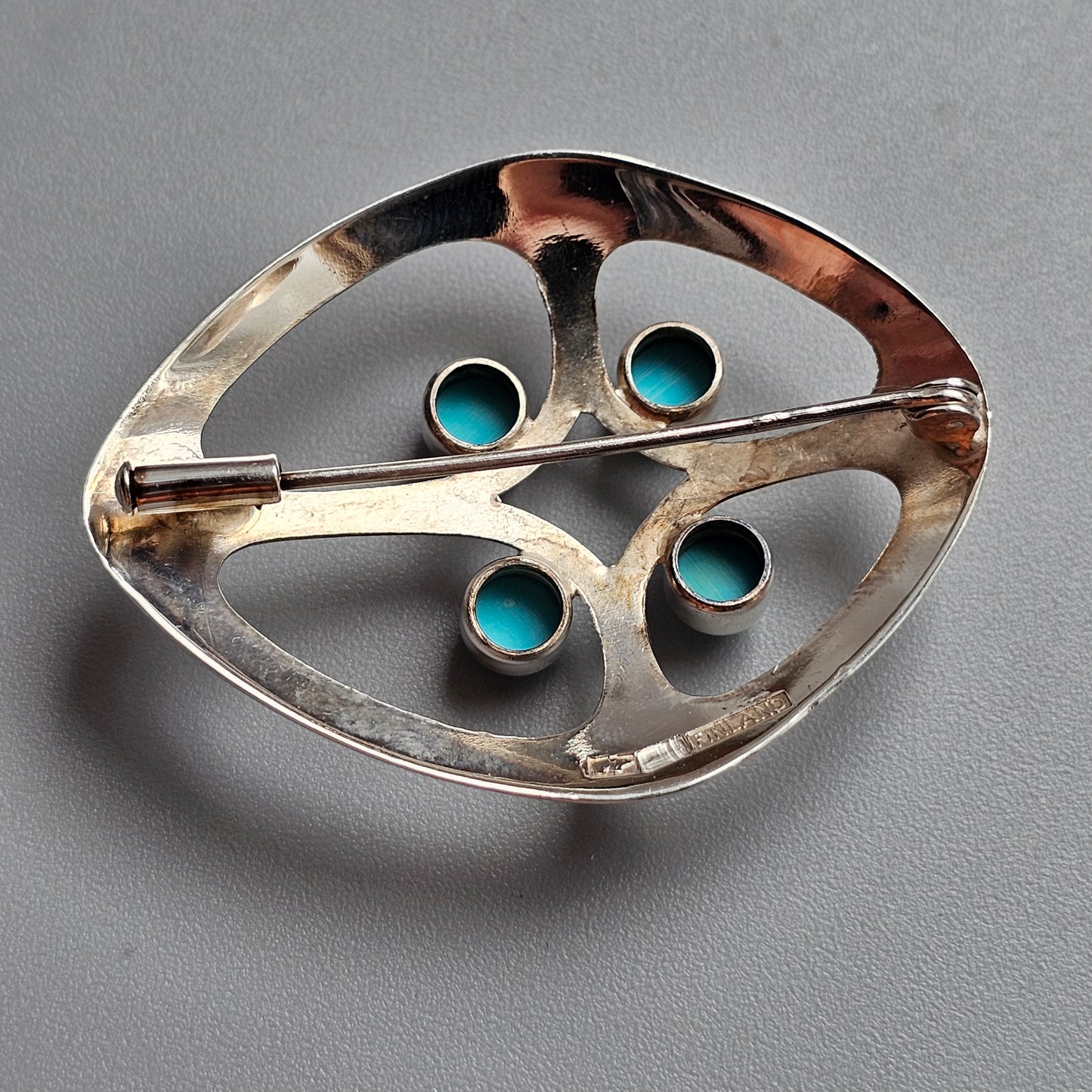 Vintage 1960s Kultaseppä Salovaara Finnish Silver & Turquoise Glass Modernist Brooch