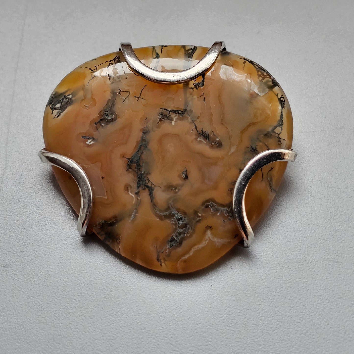 Vintage Silver & Moss Agate Modernist Brooch