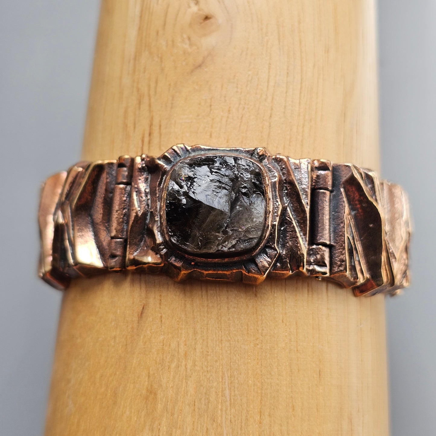 Vintage 1970s Modernist Brutalist Pentti Sarpaneva Bronze ‘Kelo’ Bracelet with Smoky Quartz