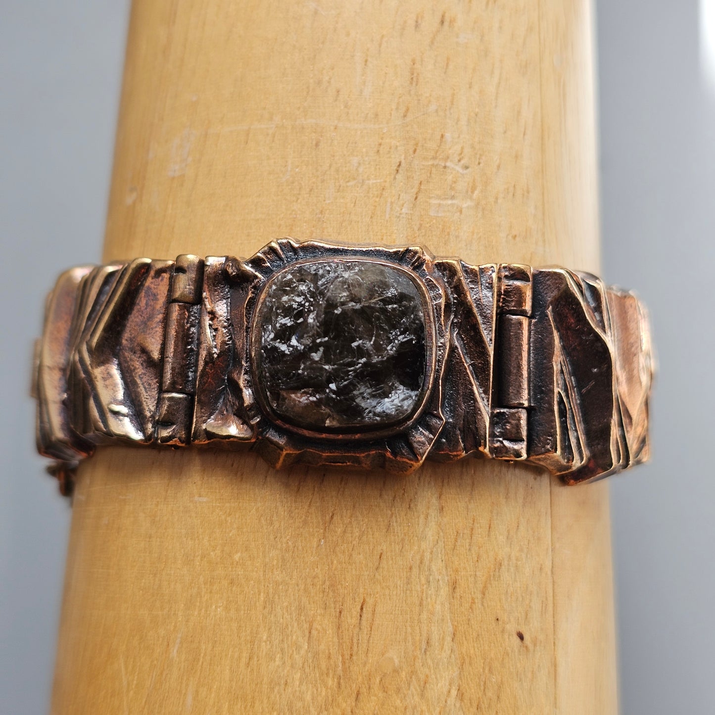 Vintage 1970s Modernist Brutalist Pentti Sarpaneva Bronze ‘Kelo’ Bracelet with Smoky Quartz