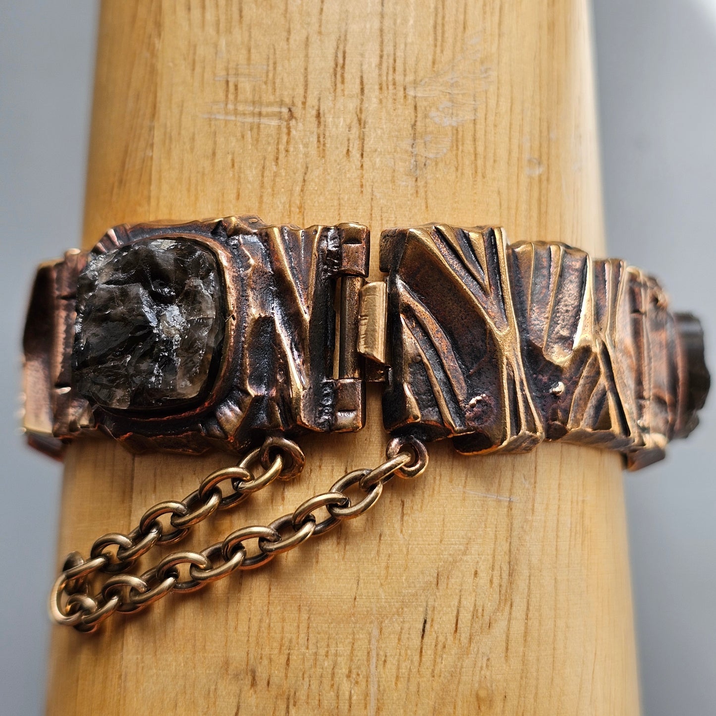 Vintage 1970s Modernist Brutalist Pentti Sarpaneva Bronze ‘Kelo’ Bracelet with Smoky Quartz