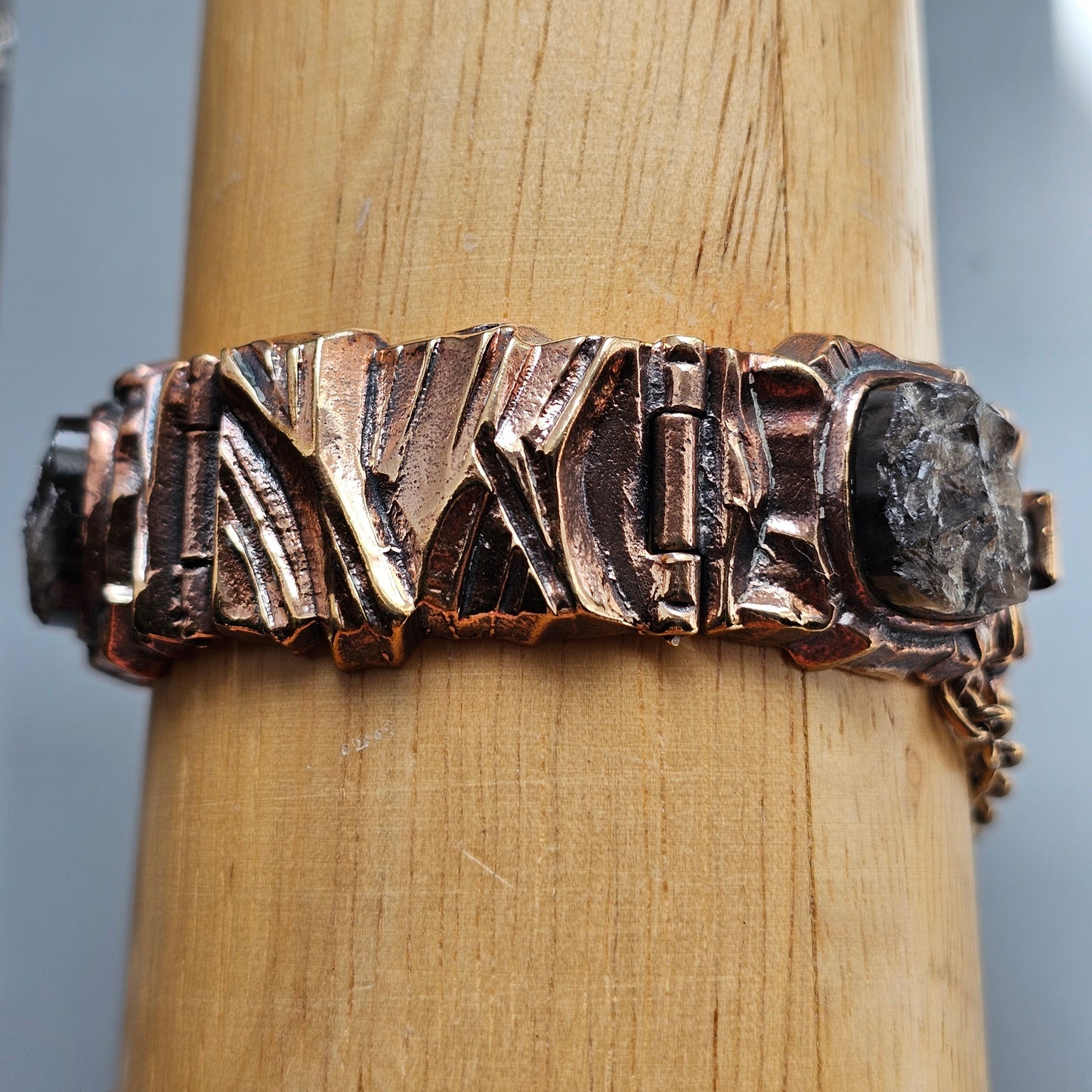 Vintage 1970s Modernist Brutalist Pentti Sarpaneva Bronze ‘Kelo’ Bracelet with Smoky Quartz
