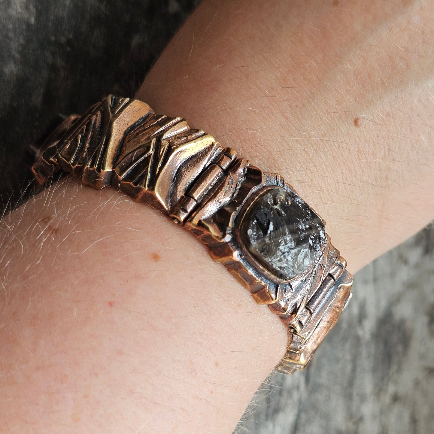 Vintage 1970s Modernist Brutalist Pentti Sarpaneva Bronze ‘Kelo’ Bracelet with Smoky Quartz