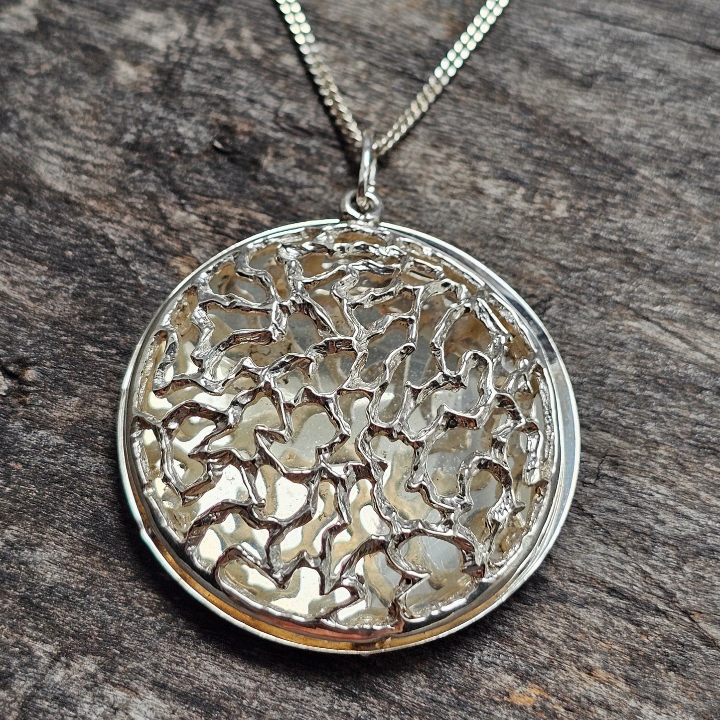 Vintage Finnish Modernist Silver Mesh Necklace Pendant by Pekka Aulin Turkukorut