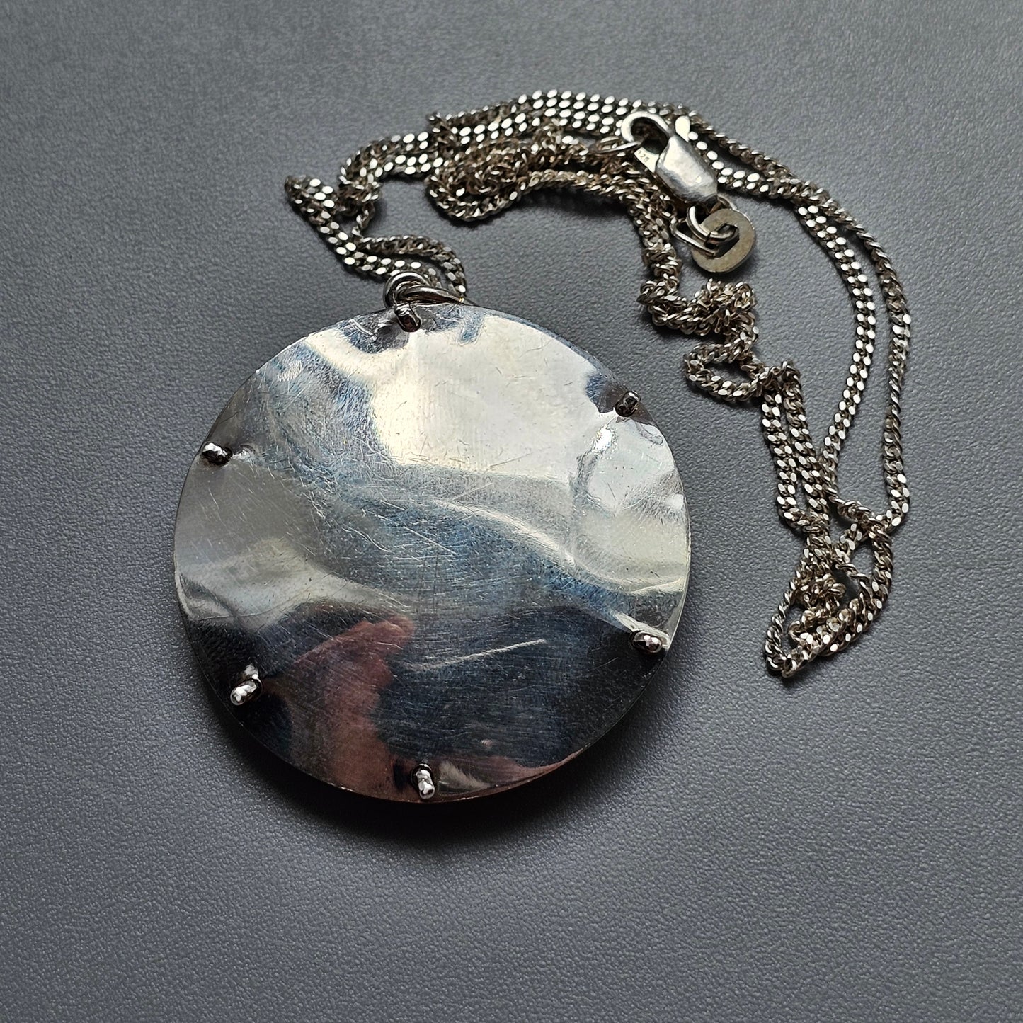 Vintage Finnish Modernist Silver Mesh Necklace Pendant by Pekka Aulin Turkukorut