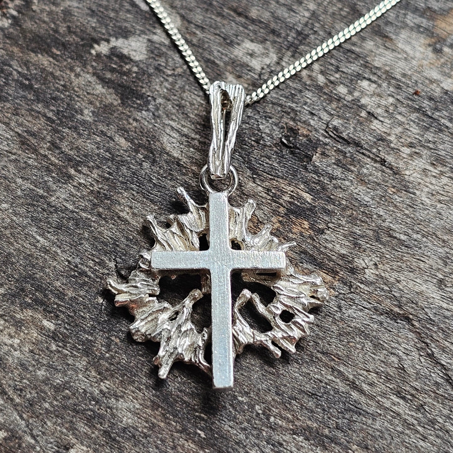Vintage Jalosepot Finnish Silver Brutalist Cross Pendant 1972