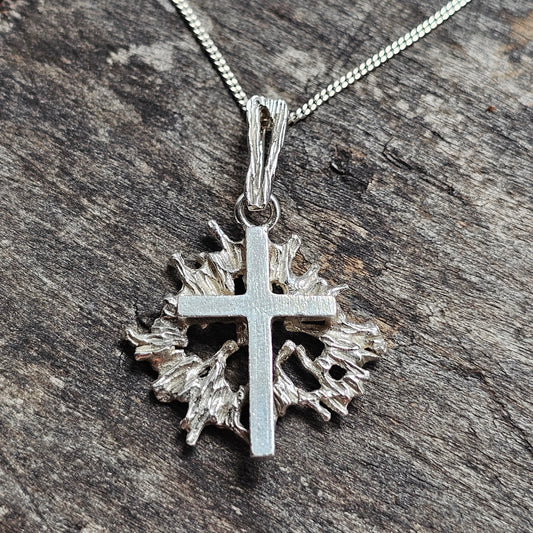 Vintage Jalosepot Finnish Silver Brutalist Cross Pendant 1972