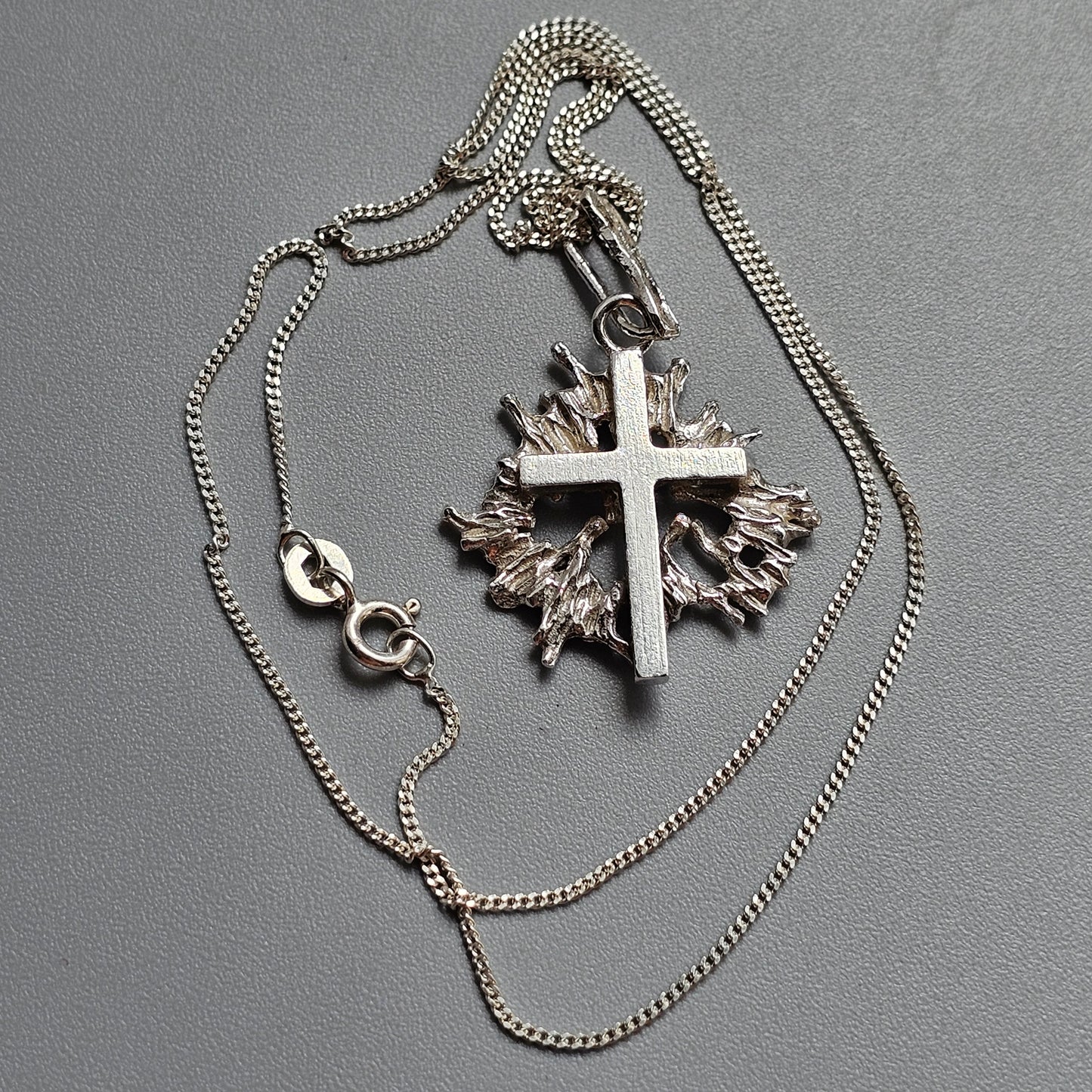 Vintage Jalosepot Finnish Silver Brutalist Cross Pendant 1972