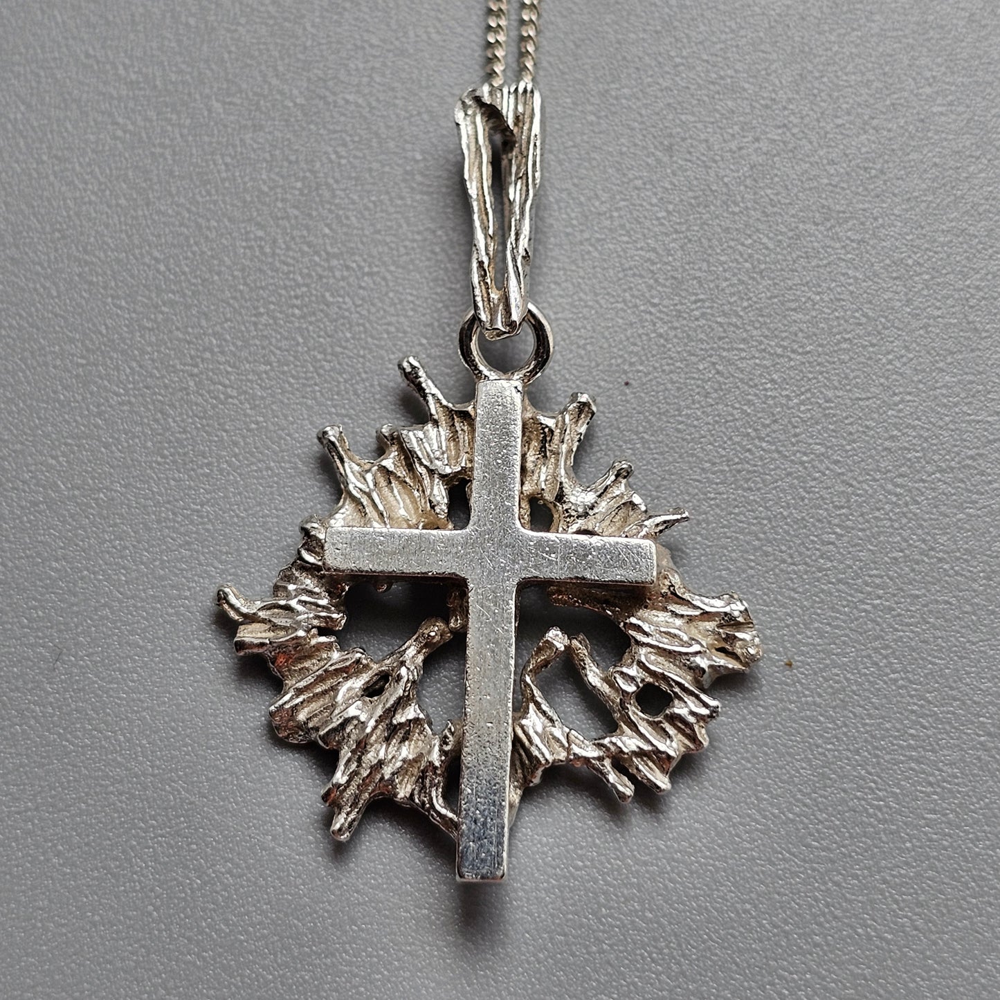 Vintage Jalosepot Finnish Silver Brutalist Cross Pendant 1972