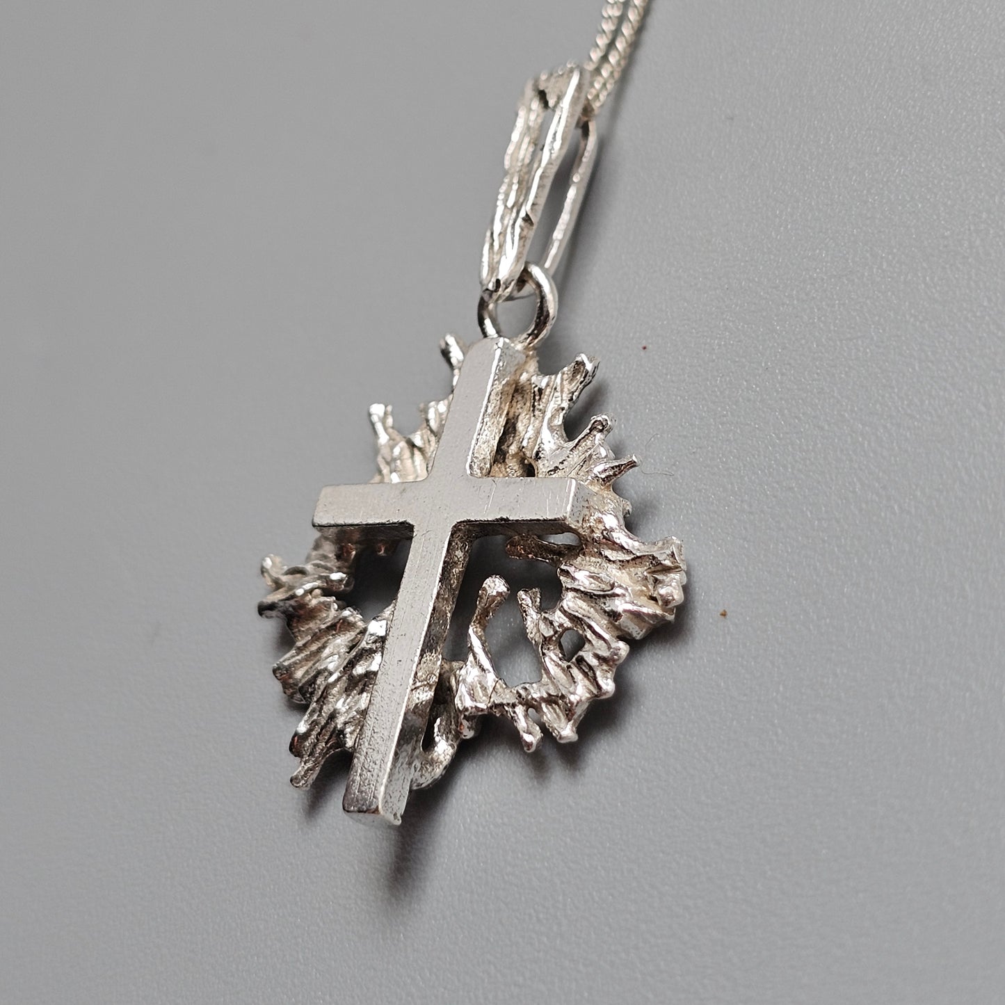 Vintage Jalosepot Finnish Silver Brutalist Cross Pendant 1972
