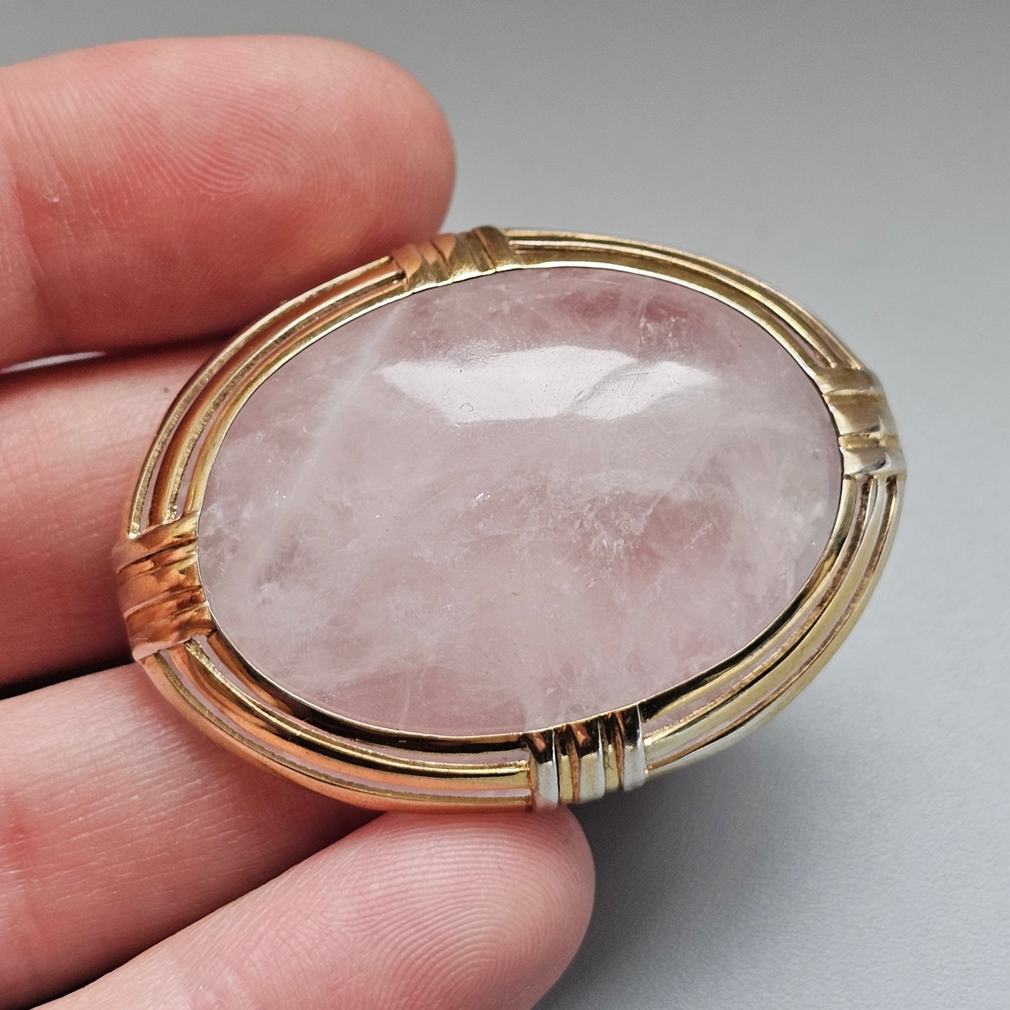 Vintage 1950s Kalevala Koru Finnish Gold Plated Silver Rose Quartz Brooch 1955