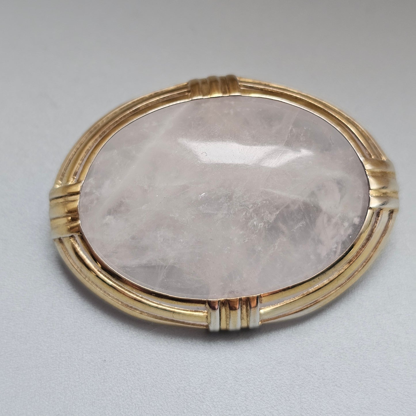 Vintage 1950s Kalevala Koru Finnish Gold Plated Silver Rose Quartz Brooch 1955