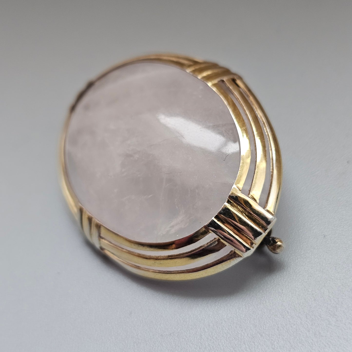 Vintage 1950s Kalevala Koru Finnish Gold Plated Silver Rose Quartz Brooch 1955