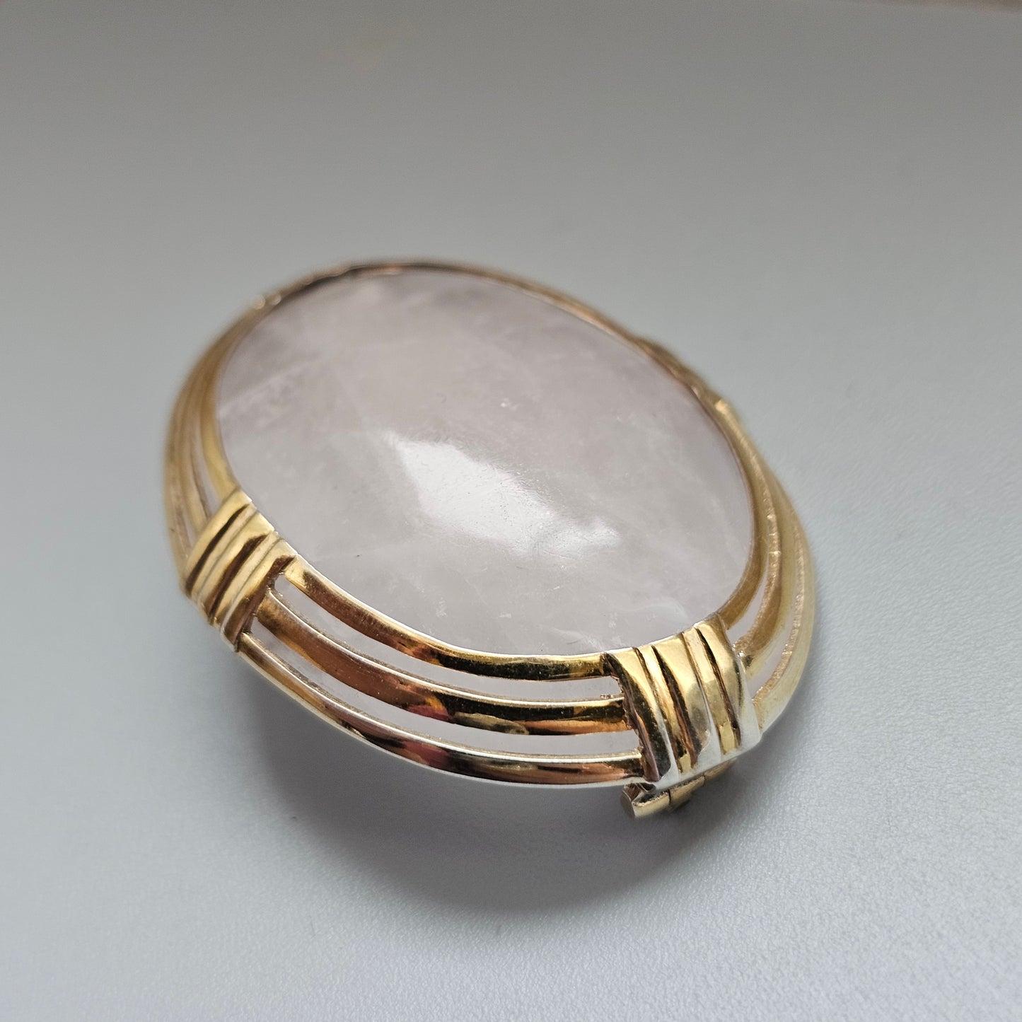 Vintage 1950s Kalevala Koru Finnish Gold Plated Silver Rose Quartz Brooch 1955