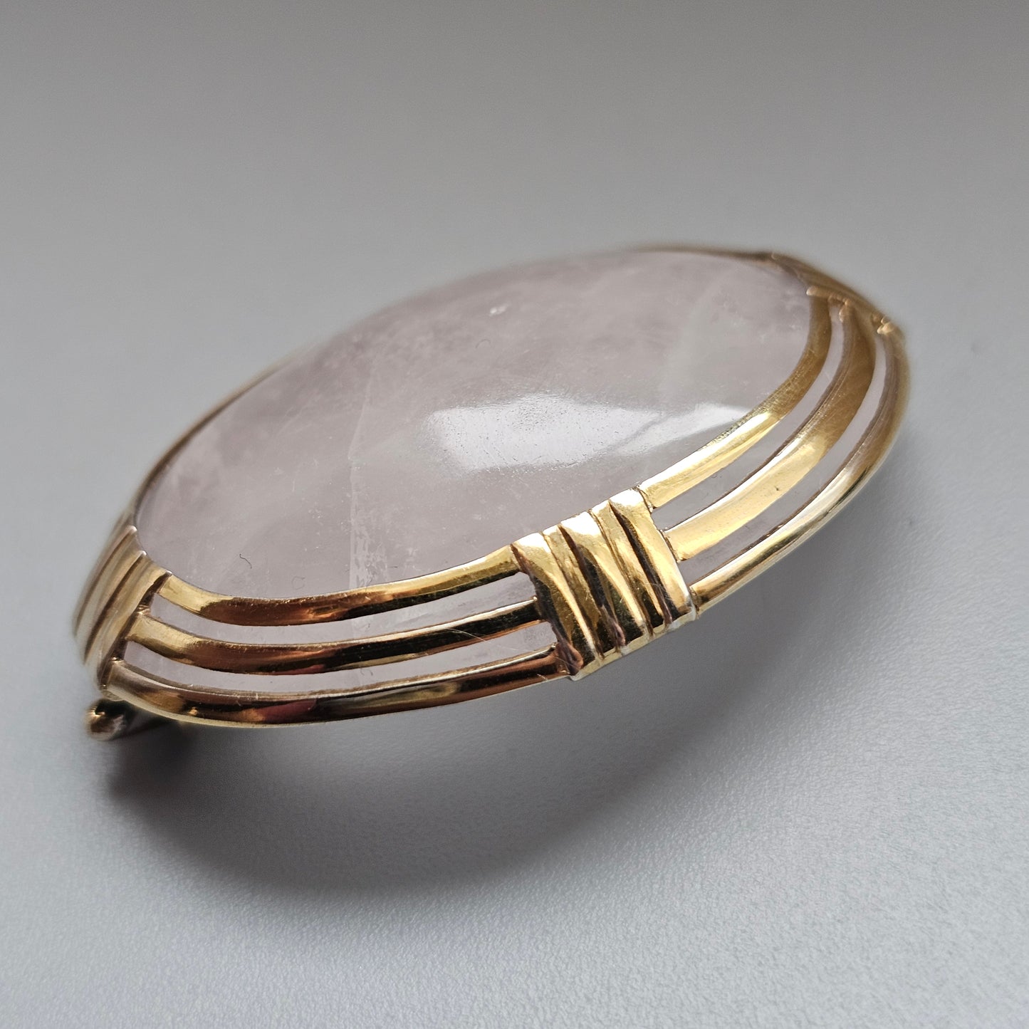 Vintage 1950s Kalevala Koru Finnish Gold Plated Silver Rose Quartz Brooch 1955