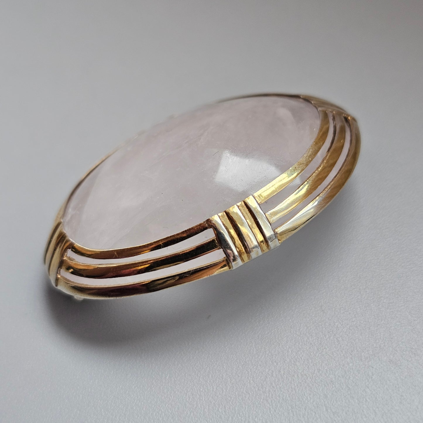 Vintage 1950s Kalevala Koru Finnish Gold Plated Silver Rose Quartz Brooch 1955