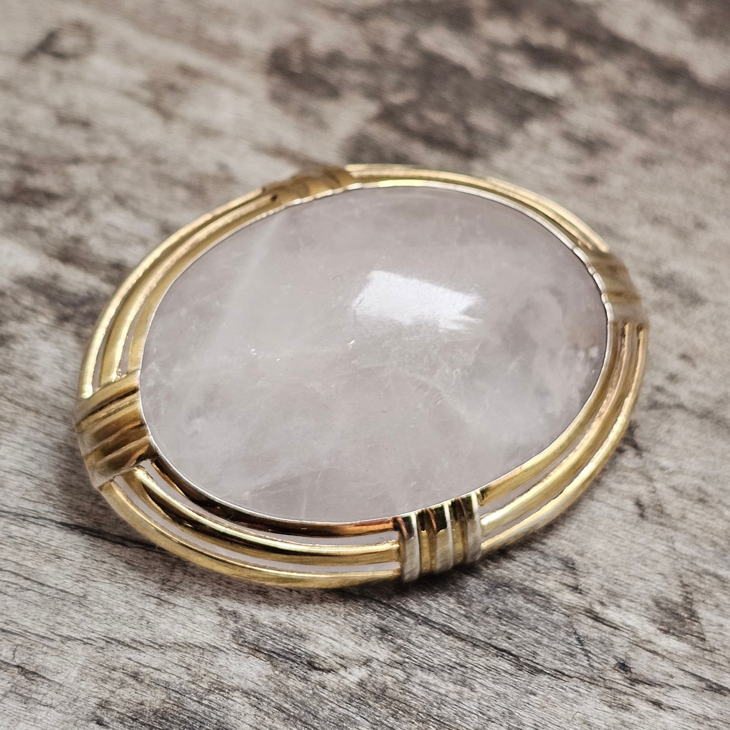 Vintage 1950s Kalevala Koru Finnish Gold Plated Silver Rose Quartz Brooch 1955