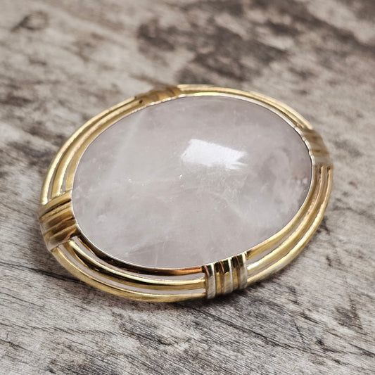 Vintage 1950s Kalevala Koru Finnish Gold Plated Silver Rose Quartz Brooch 1955
