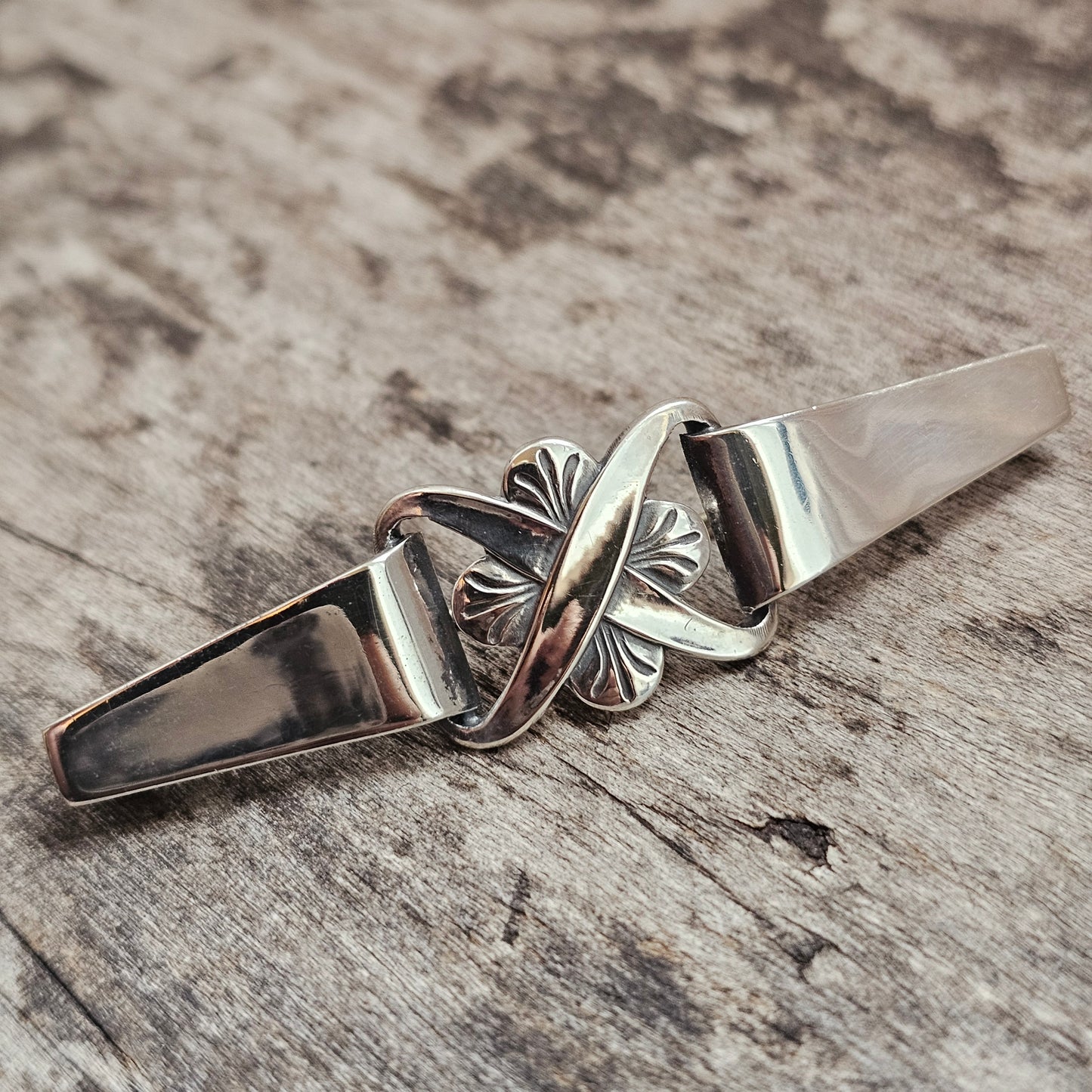 Antique Danish Art Deco Silver Brooch Geometric Floral Design