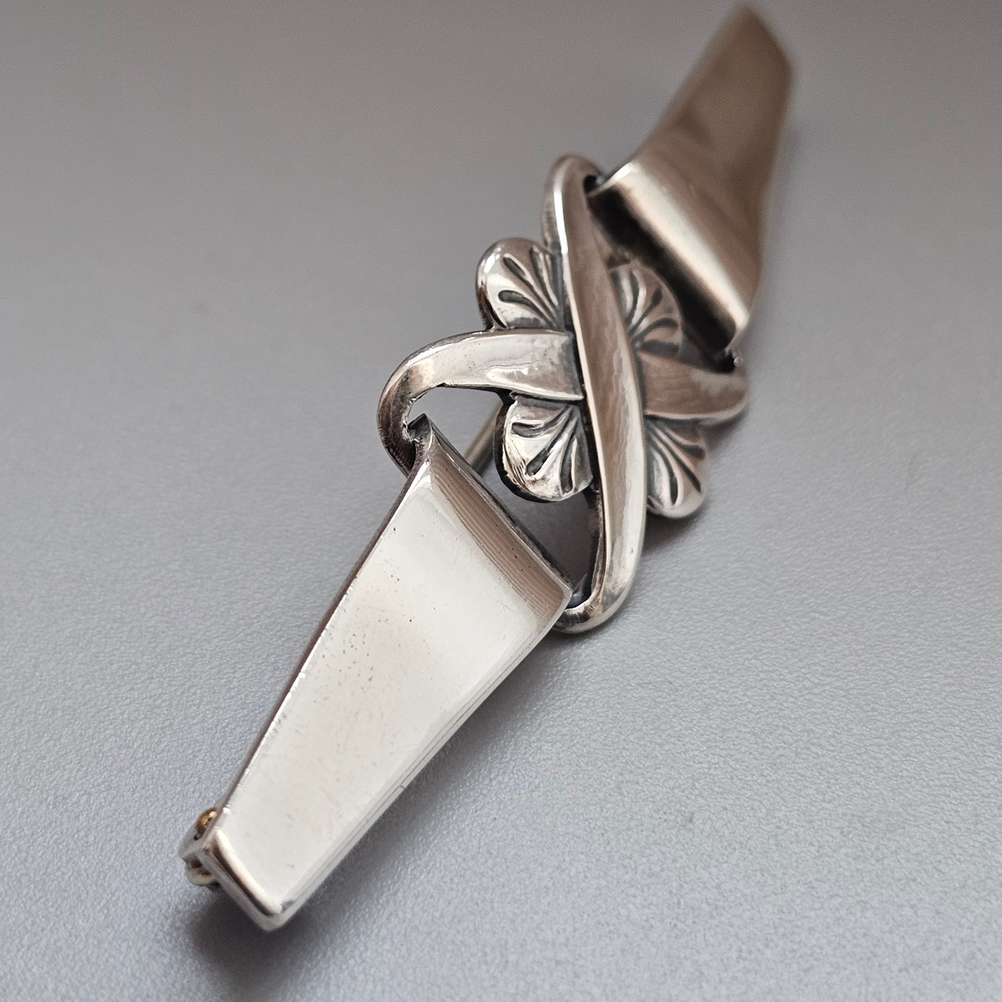 Antique Danish Art Deco Silver Brooch Geometric Floral Design