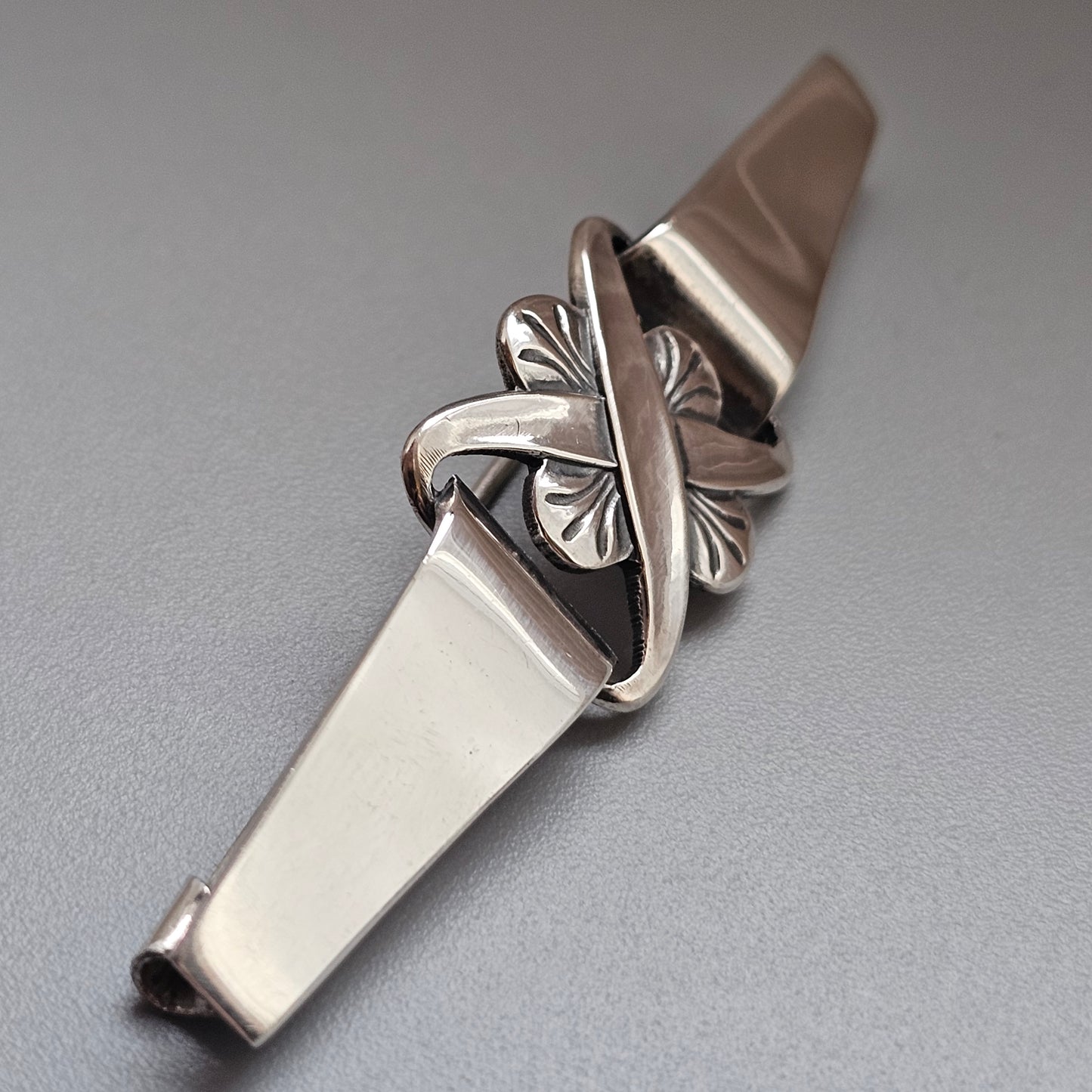 Antique Danish Art Deco Silver Brooch Geometric Floral Design
