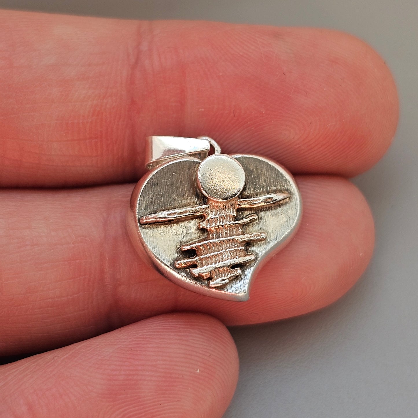 Vintage Finnish Salovaara Sterling Silver Heart Pendant Landscape Design