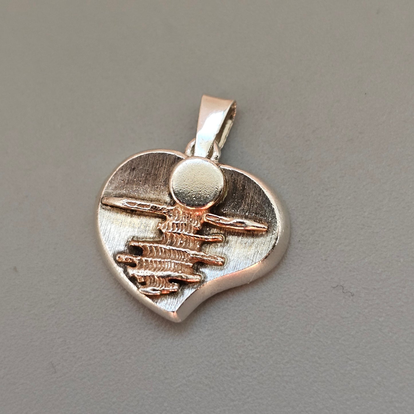 Vintage Finnish Salovaara Sterling Silver Heart Pendant Landscape Design