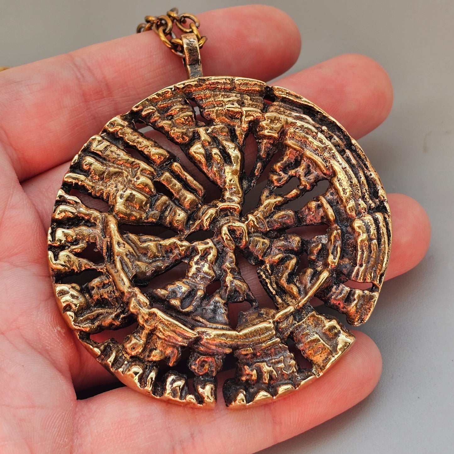 Vintage Pentti Sarpaneva Auringonkehrä Bronze Necklace Pendant Finnish Modernist