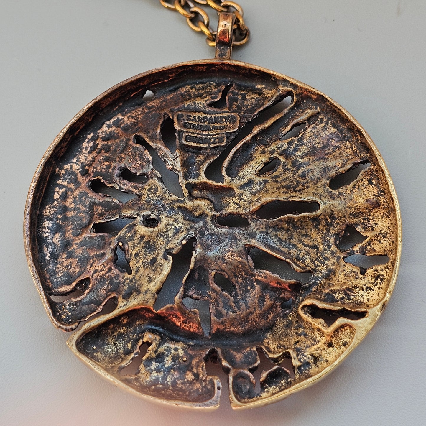 Vintage Pentti Sarpaneva Auringonkehrä Bronze Necklace Pendant Finnish Modernist