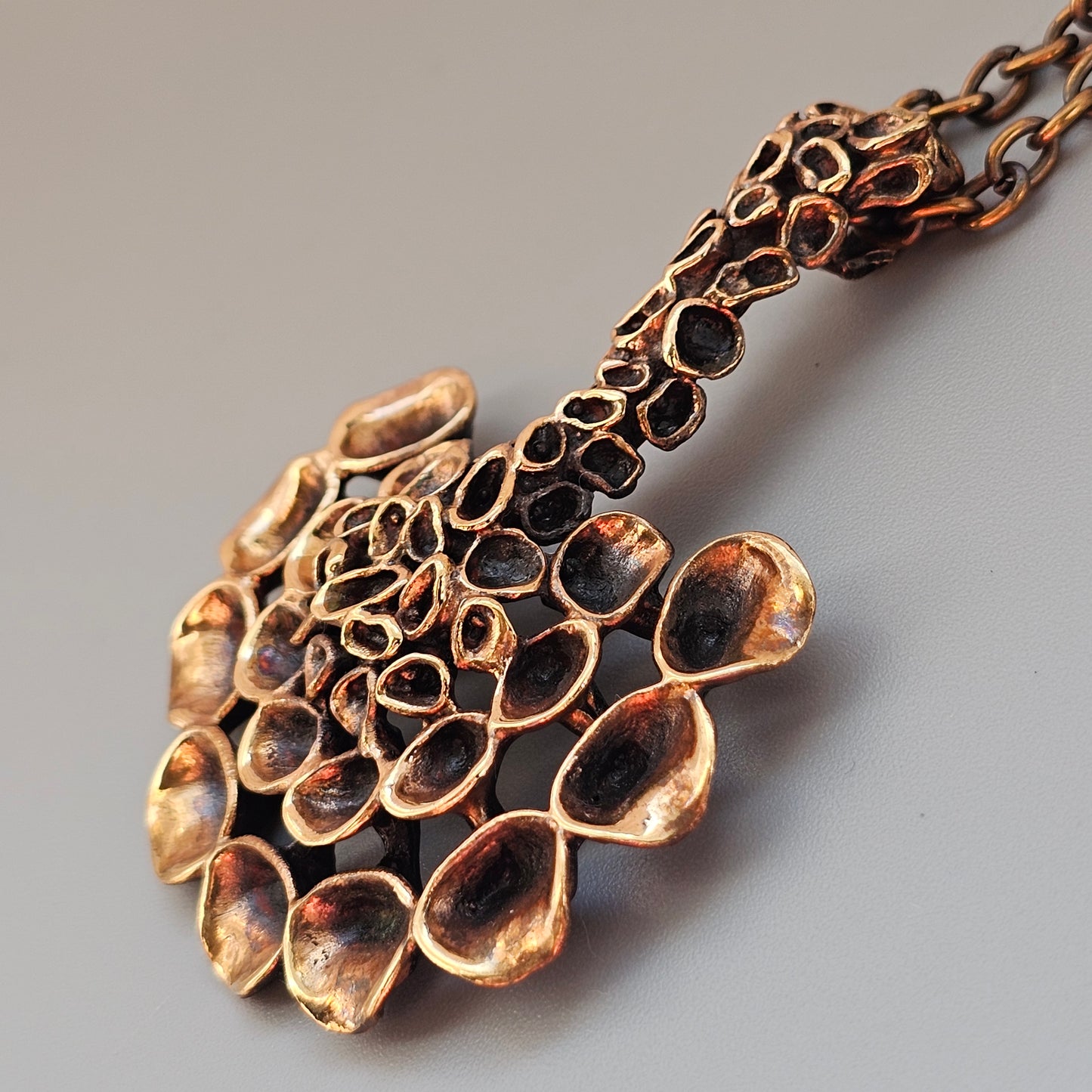Vintage Hannu Ikonen for Valo-Koru Finnish Bronze Reindeer Moss Necklace
