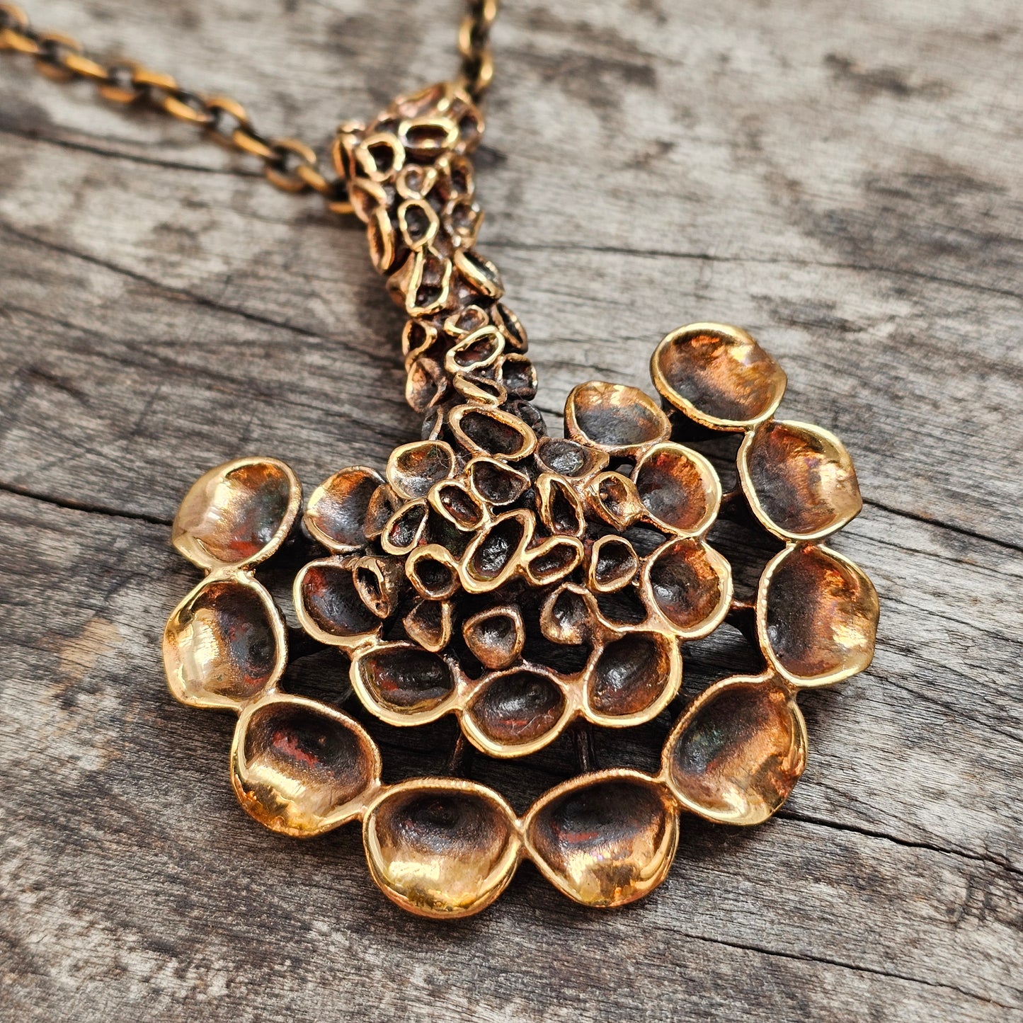 Vintage Hannu Ikonen for Valo-Koru Finnish Bronze Reindeer Moss Necklace