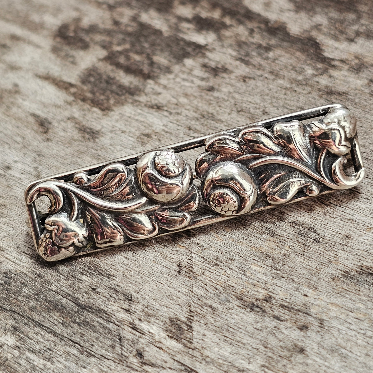 Vintage Mid Century Modern Danish 830 Silver Floral Bar Brooch by Henry Roland
