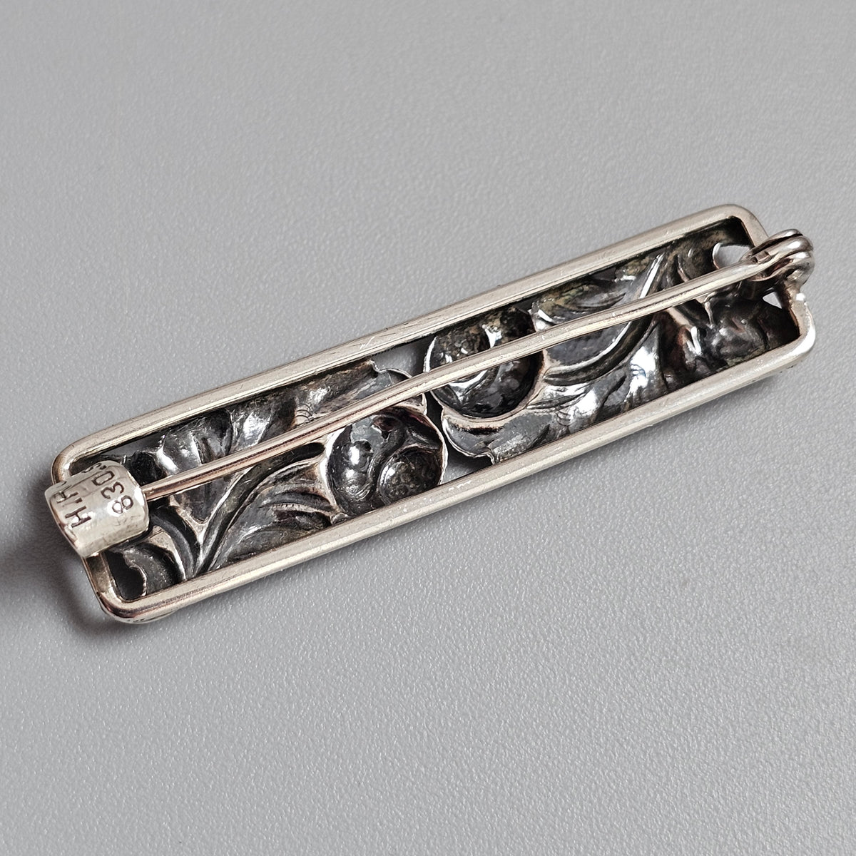 Vintage Mid Century Modern Danish 830 Silver Floral Bar Brooch by Henry Roland